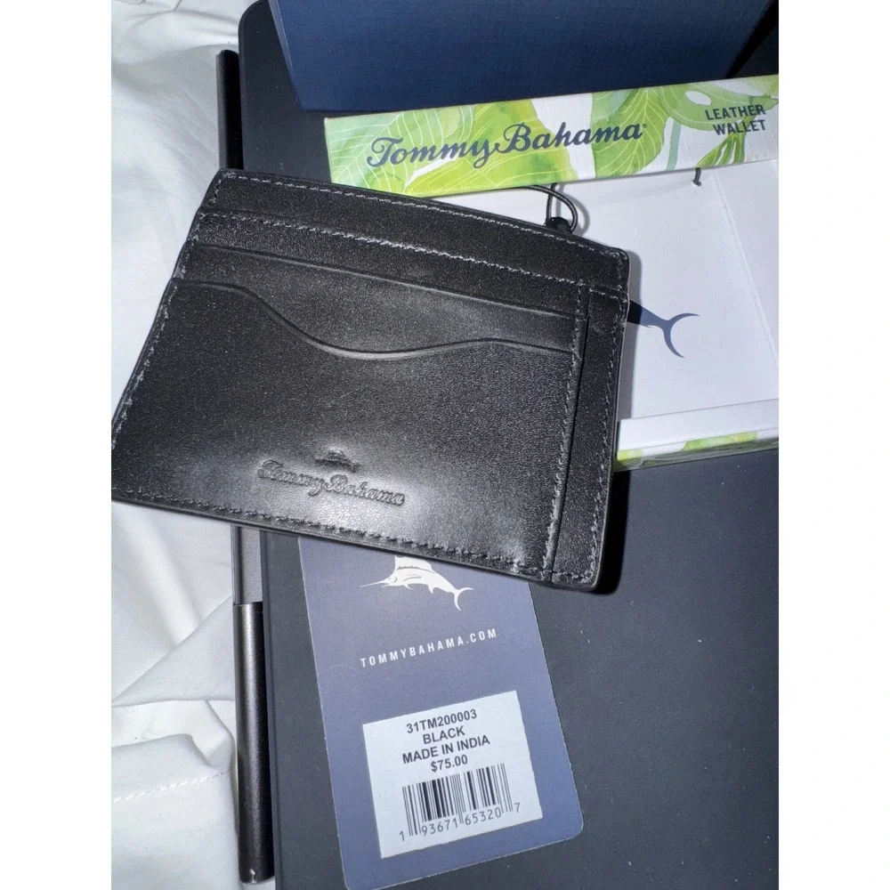 Tommy‎ Bahama Black Leather Wallet Card Case Mens With Gift Box